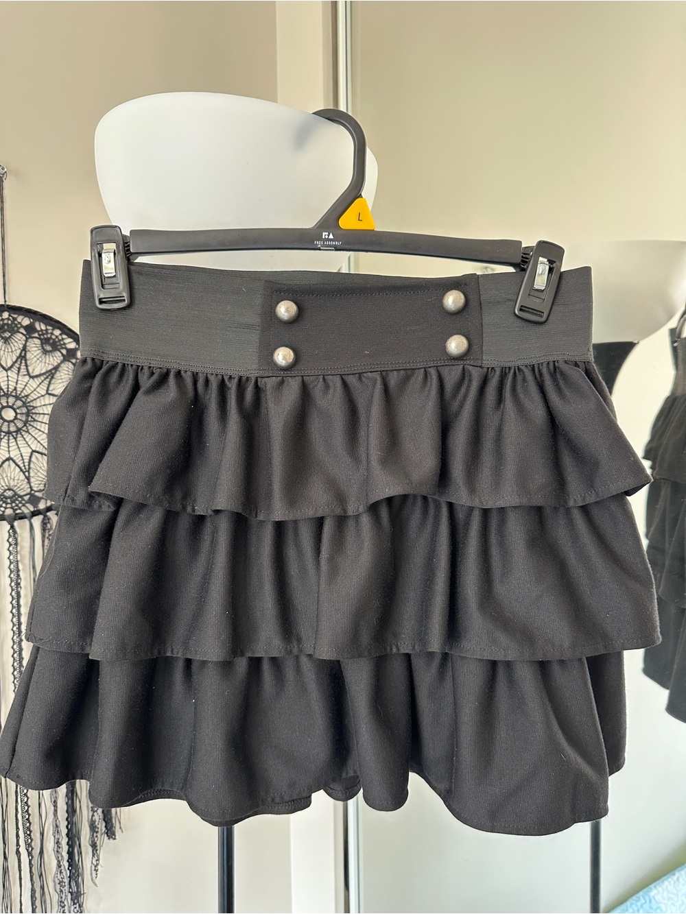 Chocolate Black Tiered Ruffle Mini Skirt with Button Accents
